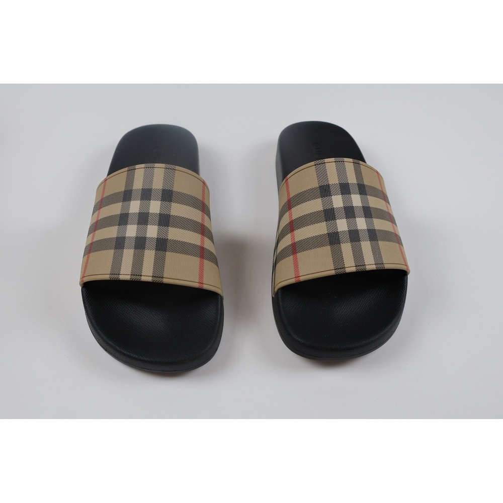 Burberry Womens Slides Vintage Check Beige Plaid 37 NWT $425 - Picture 4 of 11
